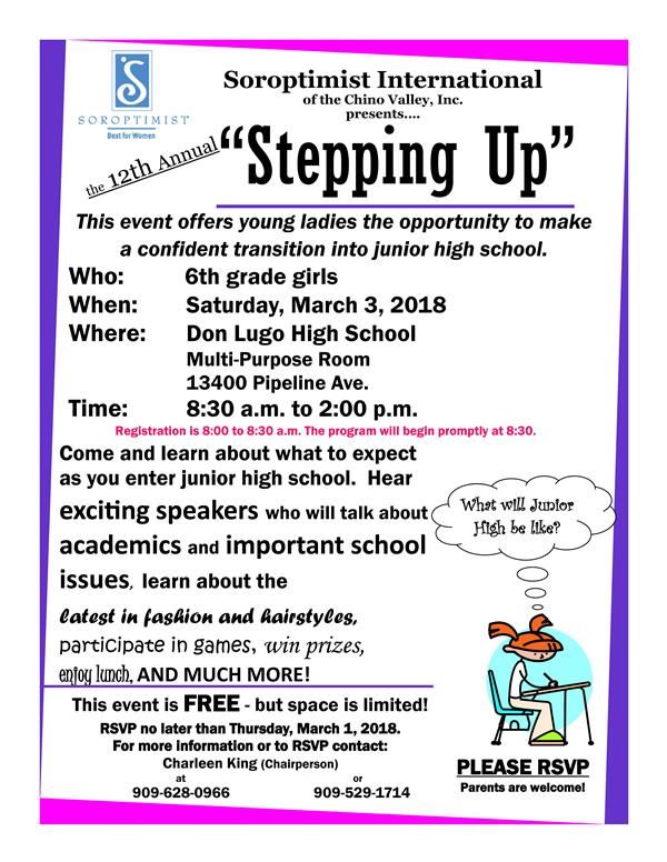 Flyer for the Stepping Up for Girls 2018 event Flyer for the Stepping Up for Girls 2018 event
